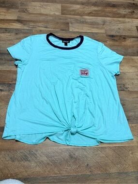 Joe Boxer Graphic Tee 2X Plus Size “Sorry Not Sorry” Aqua Blue Knot Front Tee